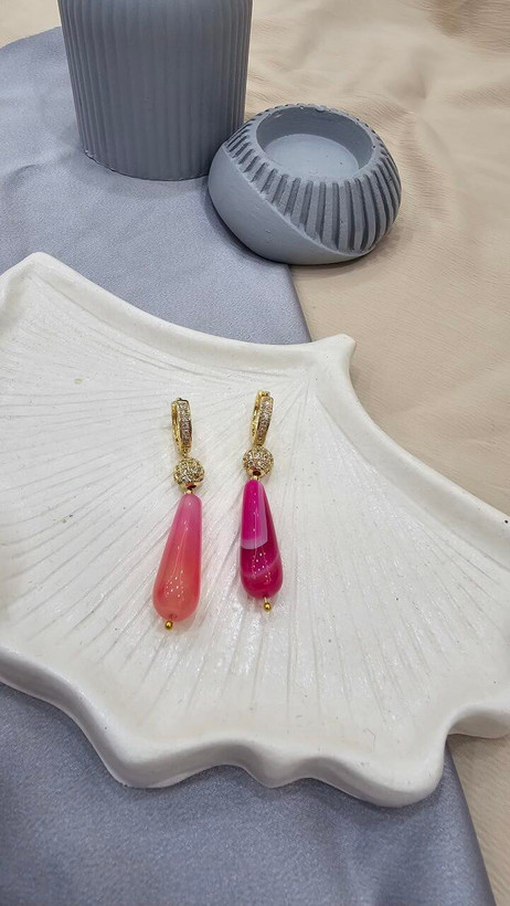 گوشواره عقیق صورتی مدل اشکی